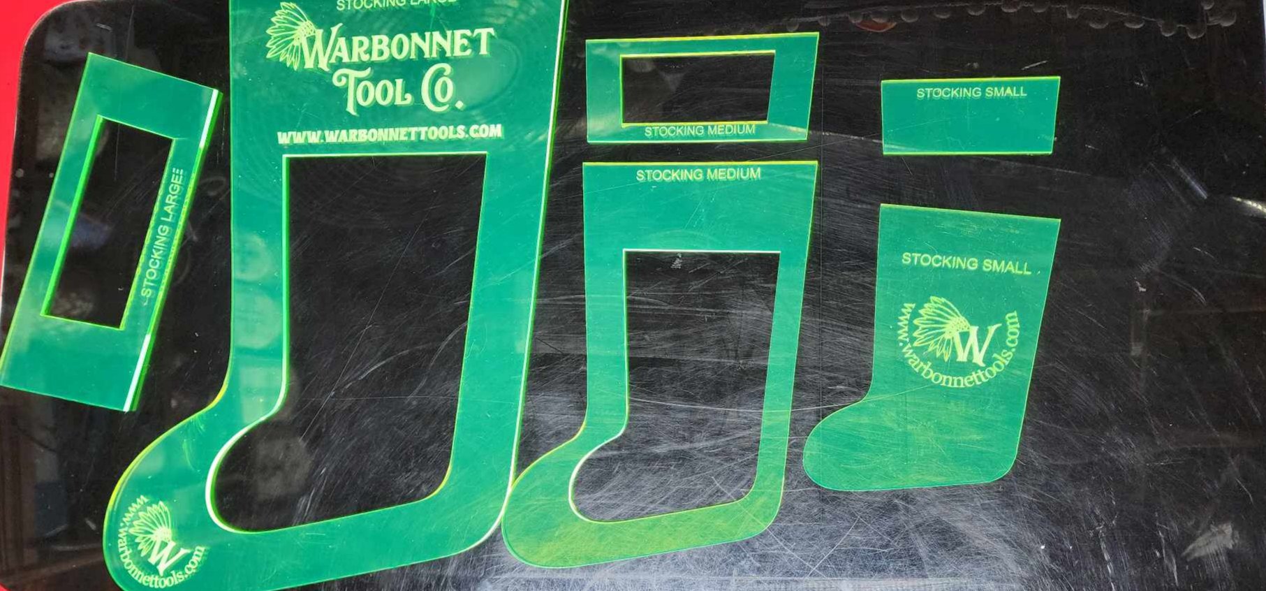 3 SIZES CHRISTMAS STOCKINGS Acrylic Templates Set Tool Co.