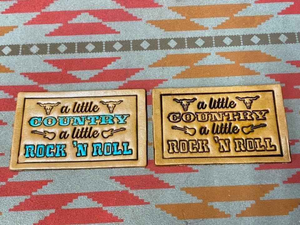 Leather Hat Patch Stamps A LITTLE COUNTRY A LITTLE ROCK N ROLL