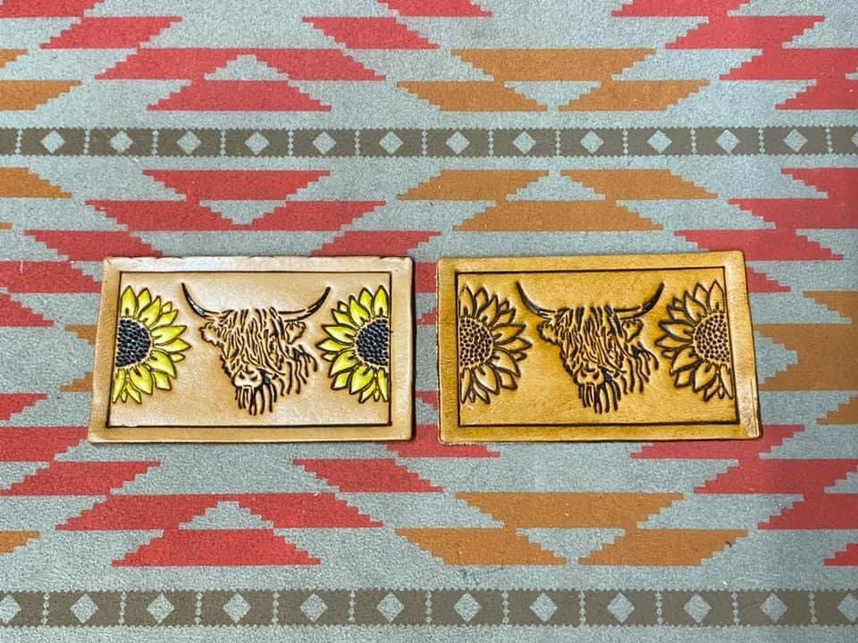 Leather Hat Patch Stamps SUNFLOWERS HIGHLAND COW