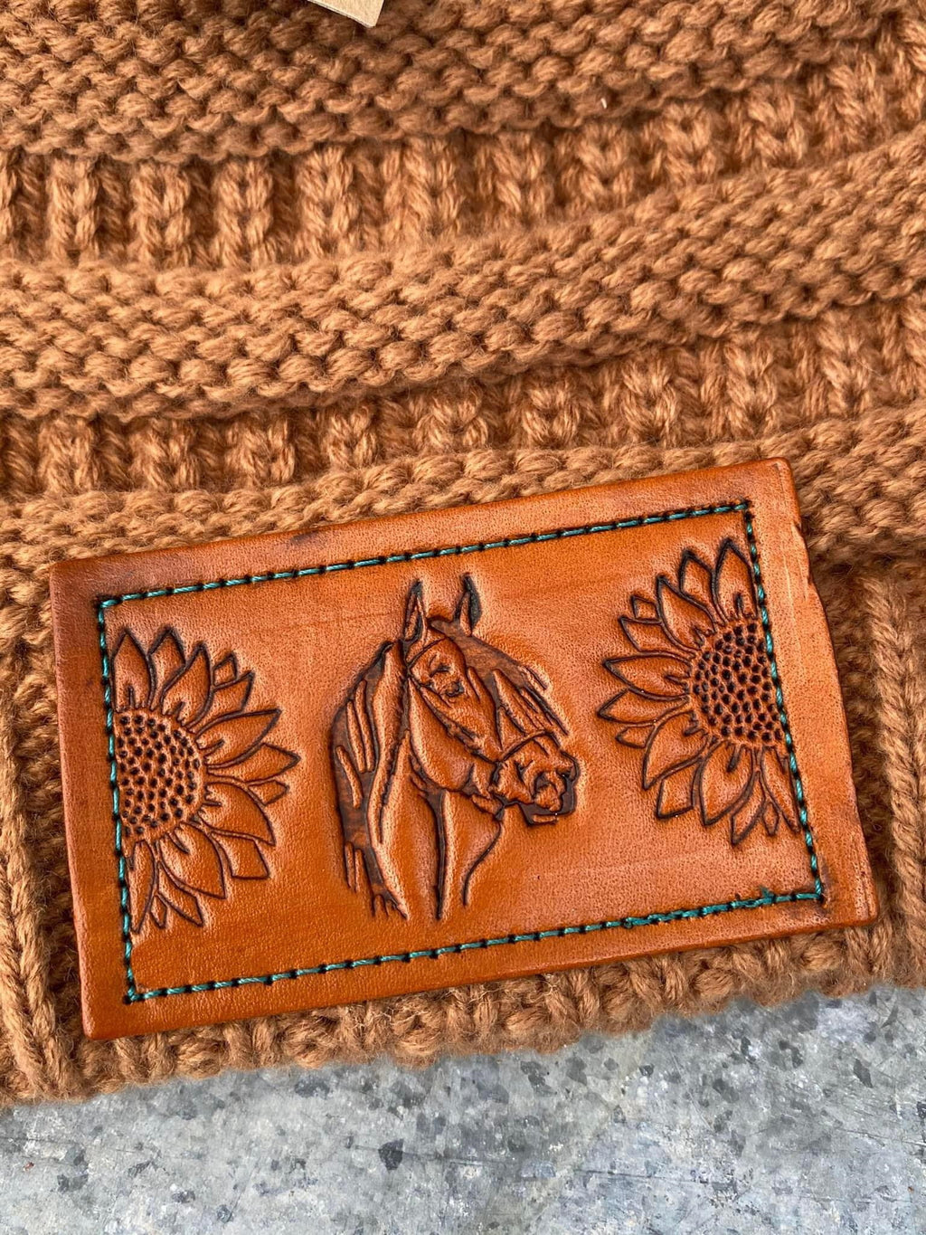 Leather Hat Patch Stamps SUNFLOWERS HORSE