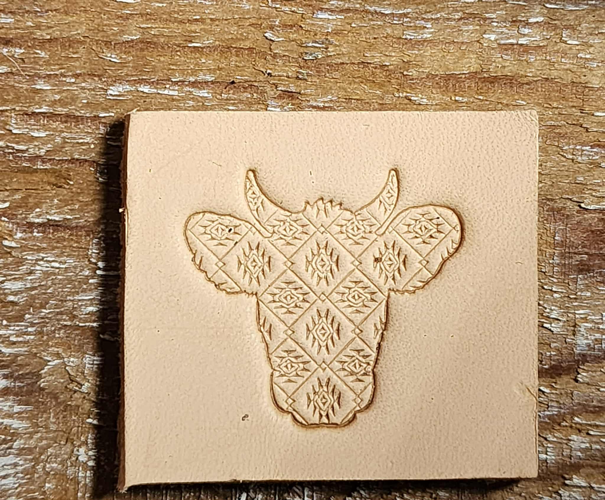 AZTEC COW HEAD 3D Polymer Leather Stamp